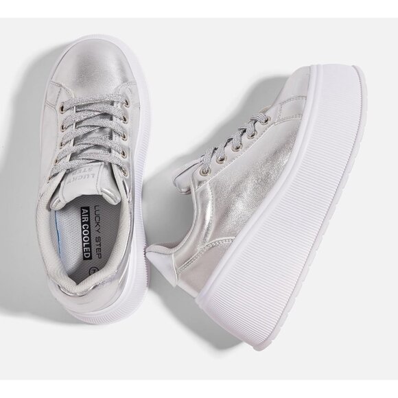 Brand New Women Silver Rubber Platform Sneakers Wedge Walking Shoes Retro - Picture 5 of 8